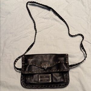 Valentino Black Leather Crossbody Bag with Gold Studs